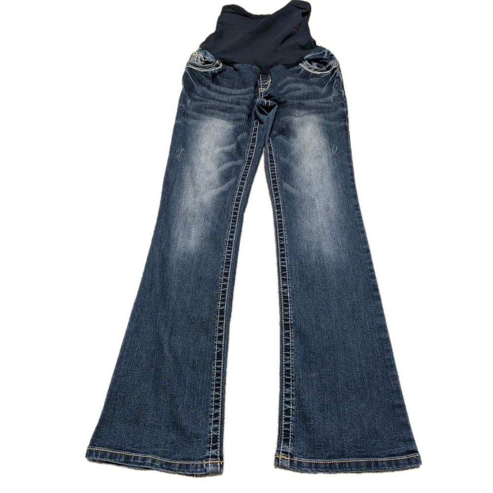 Wallflower S Maternity Jeans Bootcut Distressed Stretch Belly Band‎ Thick Stich